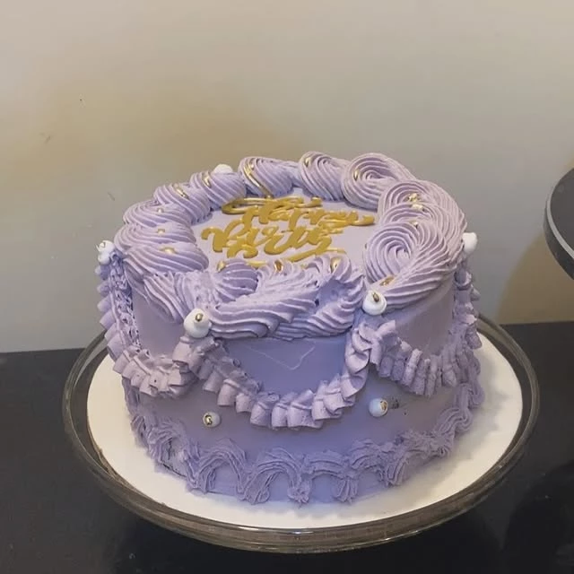 Purple birthday cake with beautiful design and classical birthday decorations - Purple Theme Cakes Karachi By Whisk And Sift